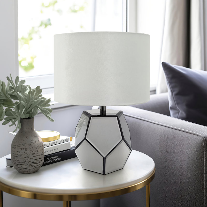 Modern Mirrored 17.25" Silver Table Lamp - 12" x 12" x 17.25"