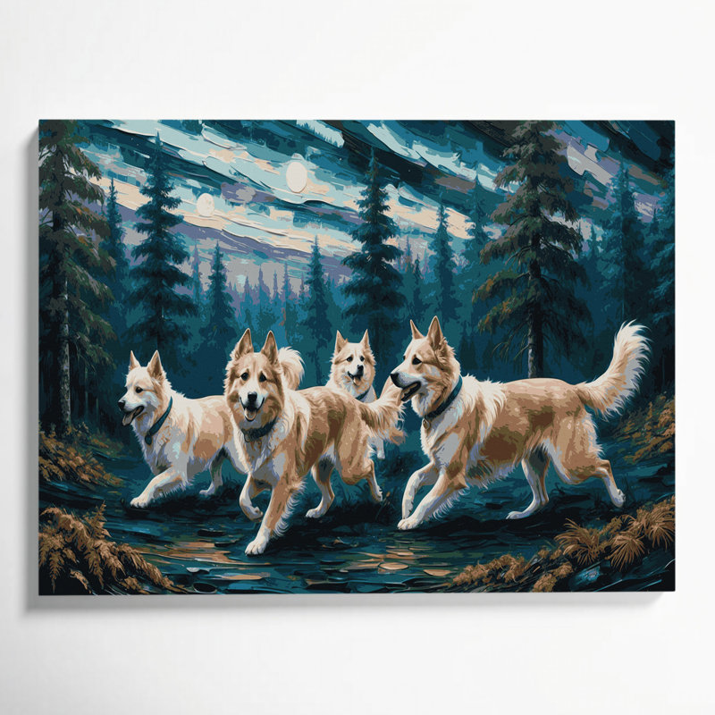 Chiens, "Buhund" gris sur toile, art mural, H 20 po x l 30 po