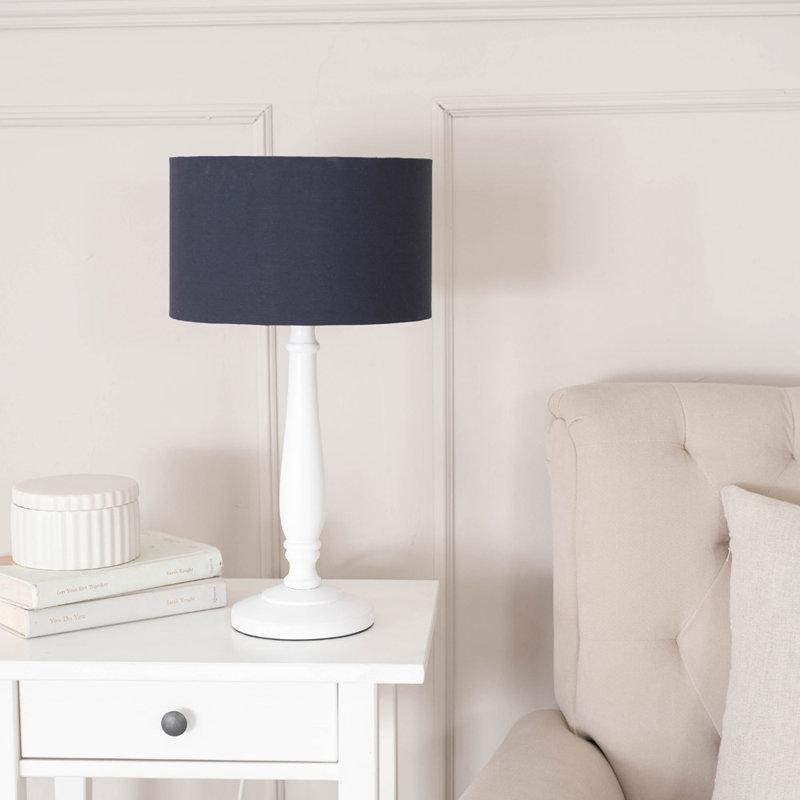 Annum Wood Table Lamp, Navy Blue, No, White