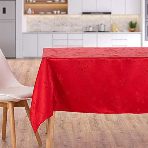 Christmas Metallic Blizzard Snowflake Rectangular Tablecloth, 52cm W x 228cm L, Red