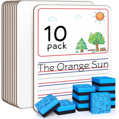 Scribbledo 10 Pack Double Sided Whiteboards 9”x12” Story Lined Dry Erase Boards
