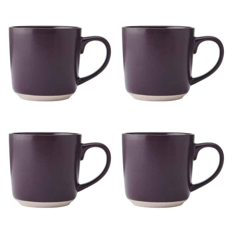 La Cafetière Ceramic Mugs, Set of 4 Durable Ceramic Coffee Cups with Unglazed Base, 350ml, Purple