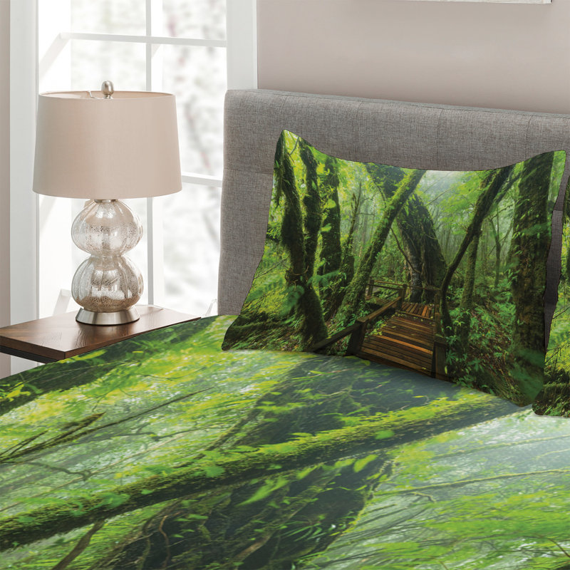 Forest Rustic Polyester Coverlet, King Bedspread + 2 Shams