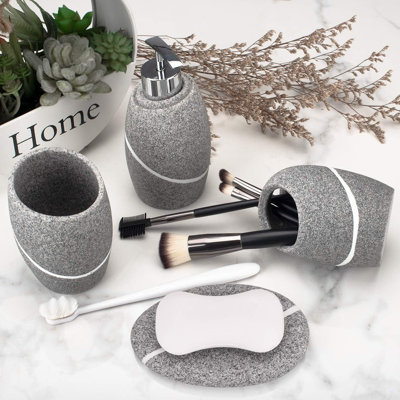 Grey Granite Bathroom Accessory Set,4 Pieces