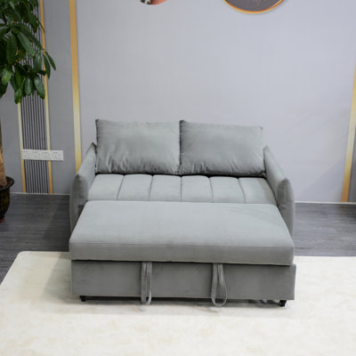 Lit gigogne avec 2 poches latérales et coussins, tissu en velours, dossier réglable, gris pour le salon, matériau convertible, espace, maison