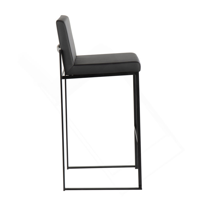 Fuji 30" Contemporary High Back Barstool In Black Steel And Black Faux Leather By Lumisource - Set Of 3, Black
