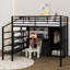 Lit mezzanine double en métal avec ensemble de table et garde-robe intégrés