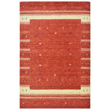 Hand Knotted Wool Striped Area Rug in Red/Beige