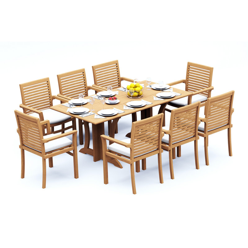 7 Pcs Grade-A Teak Wood Dining Set: Warwick Console Folding Rectangle Table And 6 Mas Stacking Arm Chairs #11MS1506, 8