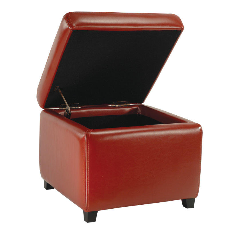 Kamyra Faux Leather Ottoman, Red Faux Leather