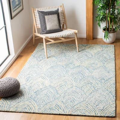 Micro-Loop Hand Tufted Wool/Cotton Geometric Rug in Blue/Yellow