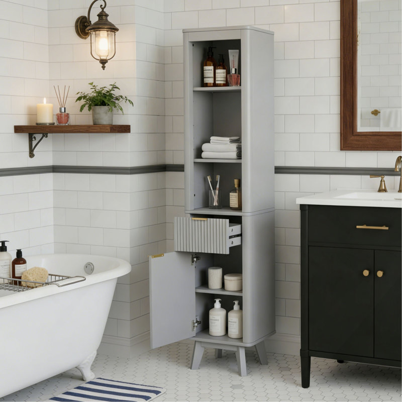 Armoire de rangement pour salle de bain de 68 po de hauteur avec tablettes réglables et un tiroir et une porte, armoire de rangement pour salle de bain, salon, entrée et cuisine