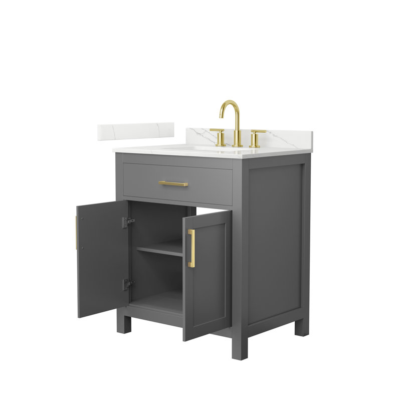 Beckett 30" Freestanding Single Bathroom Vanity with Quartz Top, Brushed Gold, Giotto Quartz, Dark Gray