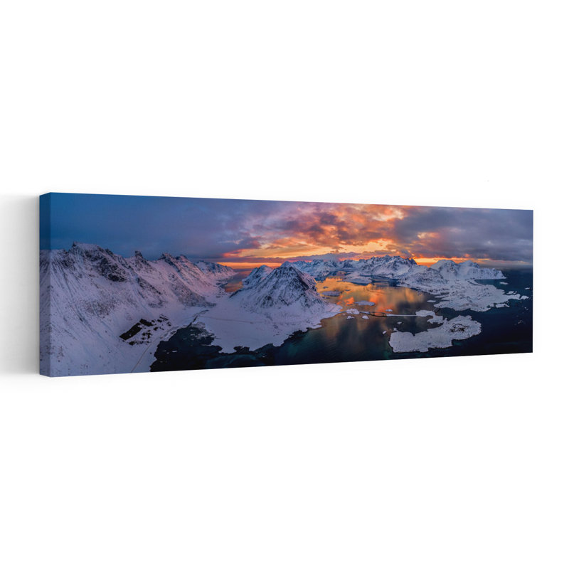 «Winter Mountain Sunset Glow Colorful Dramatic Serene Coastal Landscape», art mural, H 60 po x l 20 po