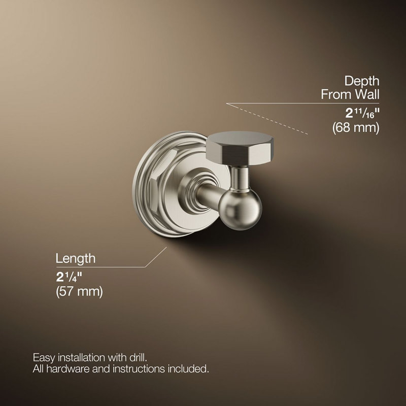 Pinstripe® Wall Mounted Robe Hook, Vibrant Brushed Nickel