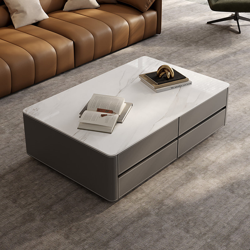 Premium saddle leather coffee table, 17.7" H x 59.1" L x 31.5" W