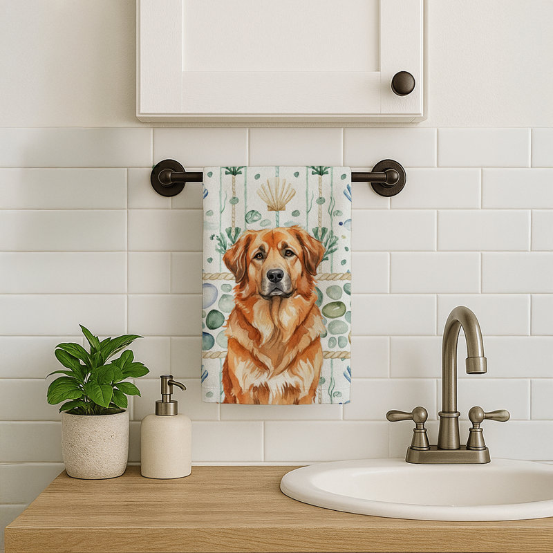 Red Leonberger Coastal Sea Glass Kitchen Towel, Red Leonberger