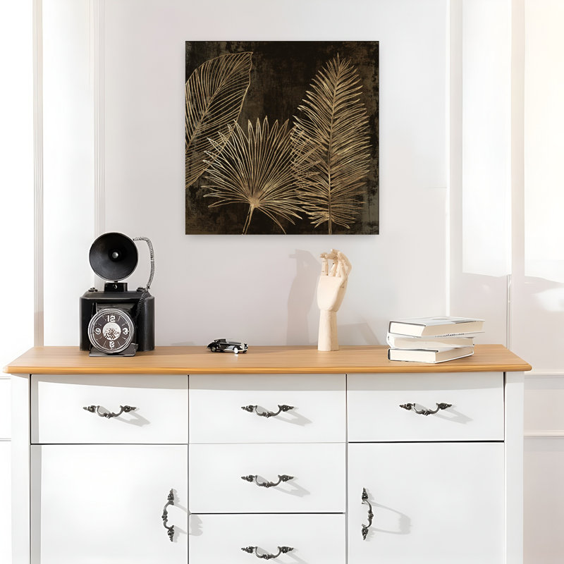 Golden Tropics I Delicate Elegant Minimalist Nature Landscape Art, H 18 po x l 18 po
