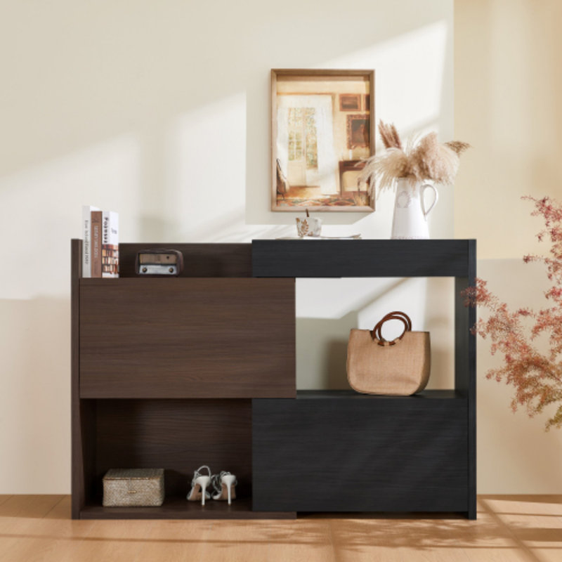 Expandable Swivel Shoe Cabinet with 1 Drawer, 90 Degree Corner Cabinet, Multifunctional Storage Combination Cabinet