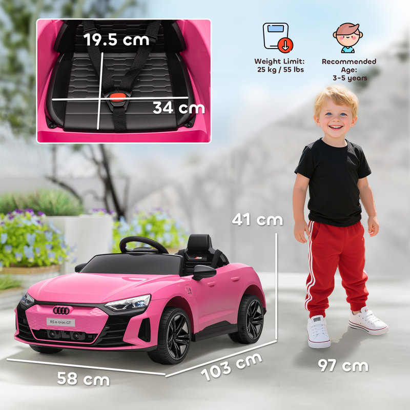 HOMCOM Audi RS e-tron GT Licensed Electric Car for Kids 12V Music Pink