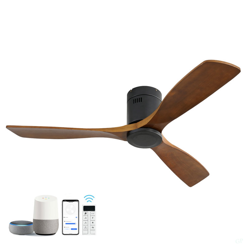 Ventilateur de plafond encastré 52 pouces DC 3 ventilateur de bois lame silencieuse moteur réversible télécommande intelligente sans lumière