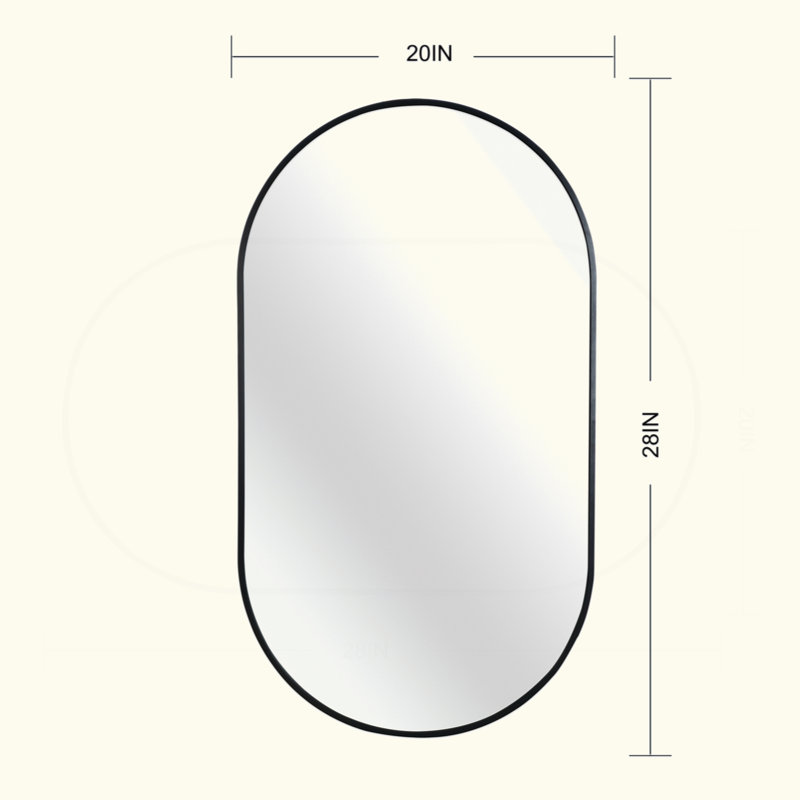 Miroir ovale en métal, Noir, 28 po x 20 po