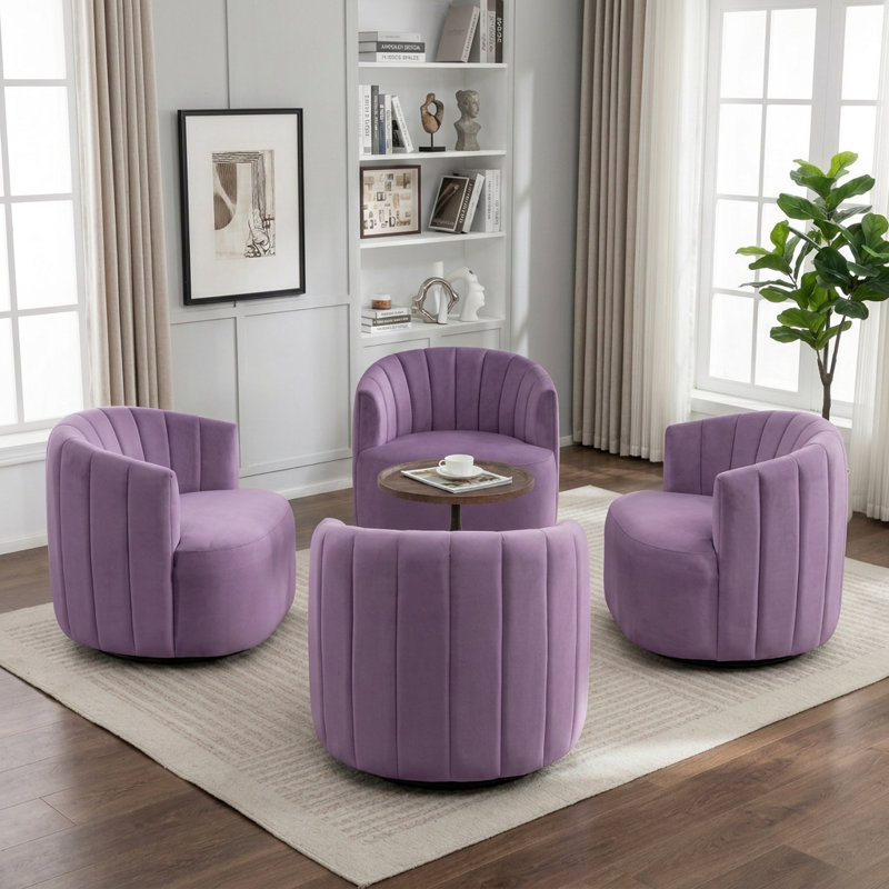 Fauteuil demi-tonneau pivotant en velours Stanford, Purple