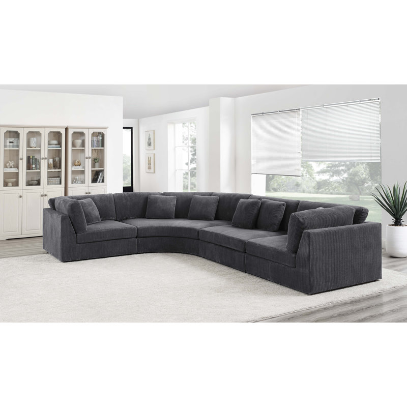 Canapé modulaire 4 pièces Bueford, Velours côtelé gris foncé