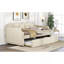 Lit de jour rembourré avec lit gigogne, support en lattes de bois, canapé-lit à structure rembourrée, simple, beige-1269191702