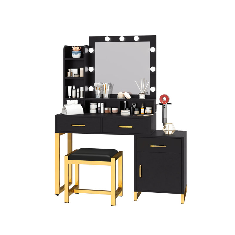 Coiffeuse avec ampoules DEL, Noir