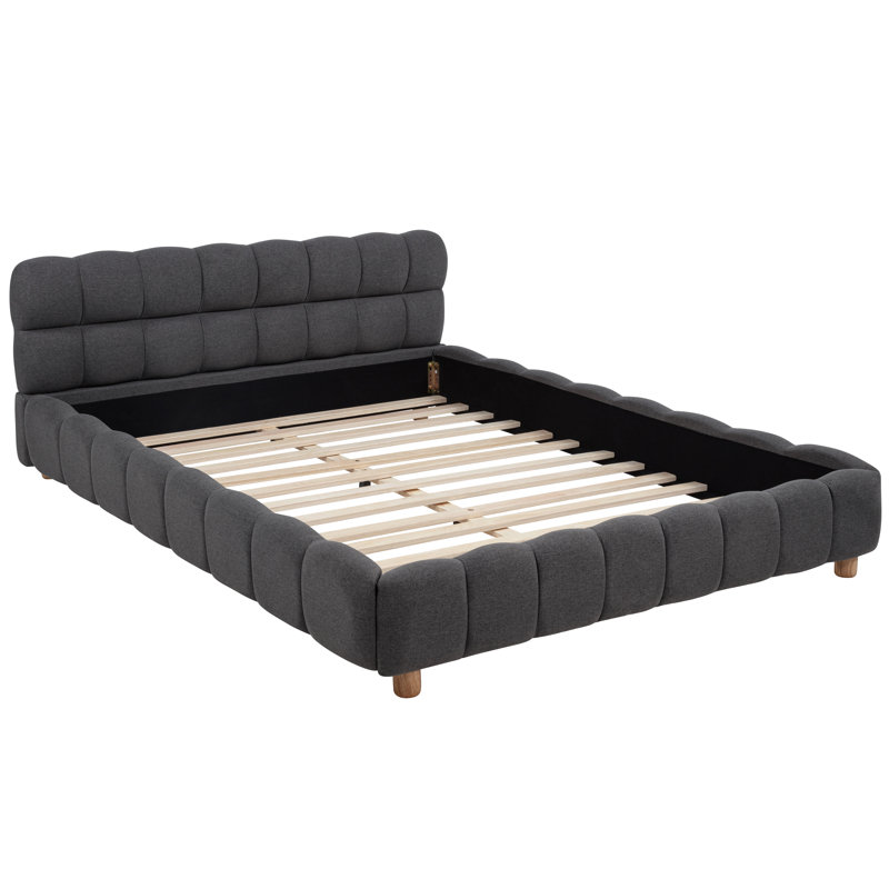 Merida Low Platform Upholstered Padded Queen Bed , Gray