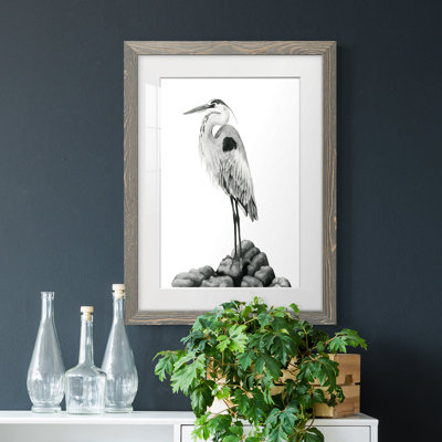 Shoreline Heron In B&W II - peinture encadrée