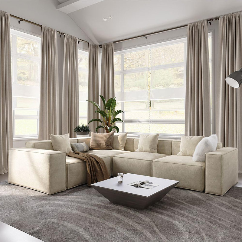 Canapé modulaire surdimensionné en tissu Barrett Minimalist, H 30,2 po x l 115,75 po x P 80,3 po, 4, Beige