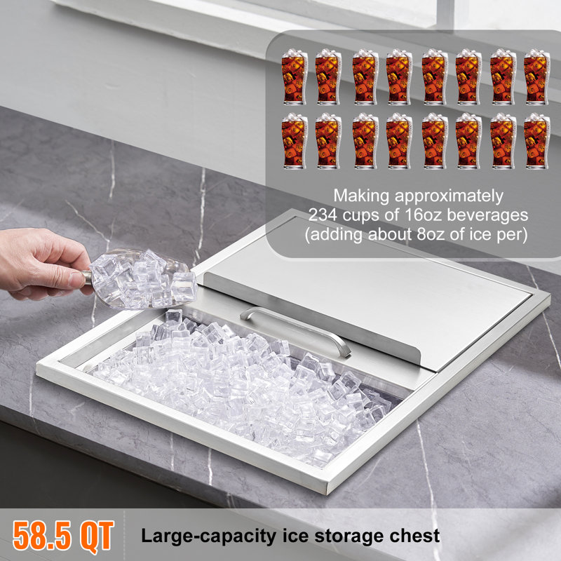 Stainless Steel Drop-In Ice Chest with Sliding Cover