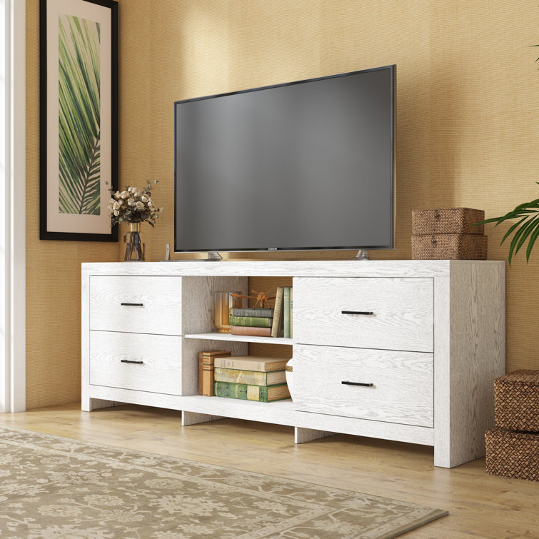 Modern TV Cabinet With Spacious Drawers And Open Shelving – Available In Two Colors, Featuring Anti-Tipping Design And  Metal Rails