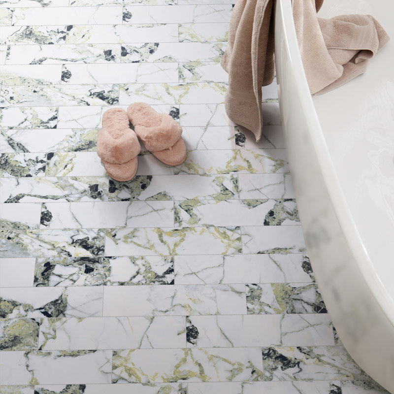 Touche 2-7/8 In. X 11-3/4 In. Porcelain Floor And Wall Tile, Gray/White