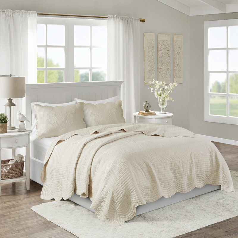 Cream Microfiber Reversible Scalloped Edge Daybed Cover Set