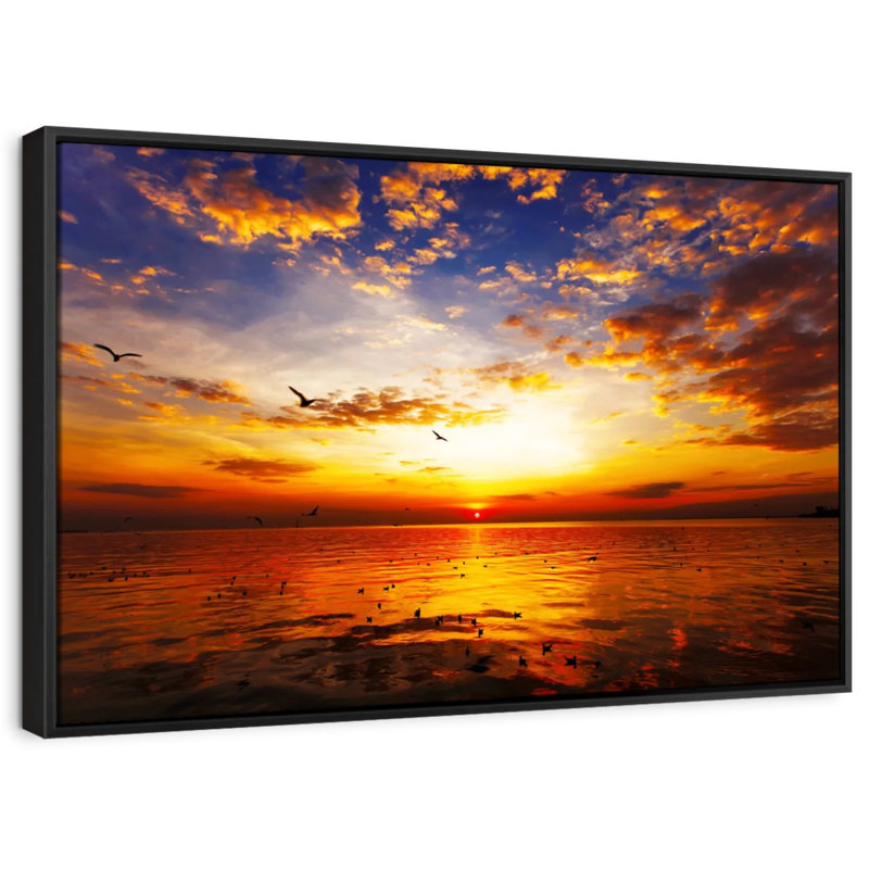Nature "Coucher de soleil", H 37 po x l 25 po, Cadre flottant noir