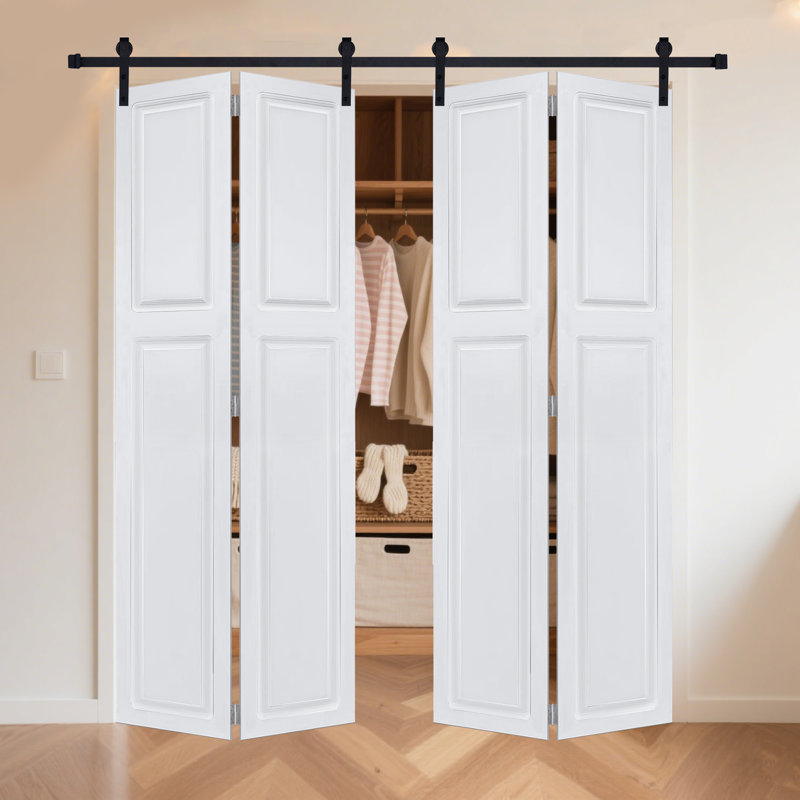 Porte coulissante double en panneau de fibres à densité moyenne de 24 po x 80 po avec deux portes pliantes doubles Cottagestyle