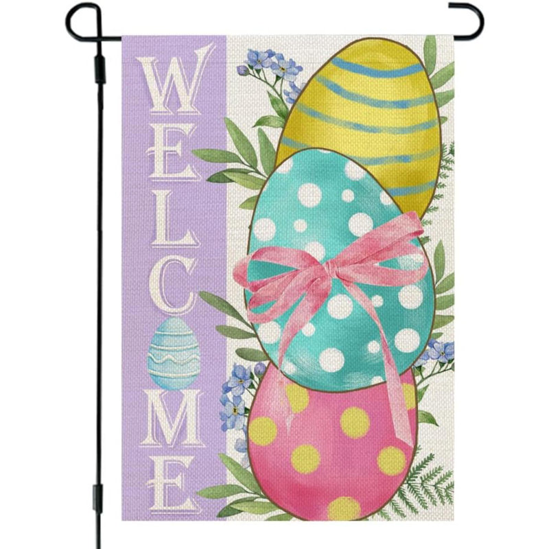 Oeufs de Pâques drapeau de jardin double face pour toile de jute à petits pois