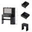 Ensemble de meuble-lavabo 35 po avec miroir à DEL, station de charge USB, rangement à 5 tiroirs, meuble-lavabo noir avec tabouret pour la chambre à coucher-5434740