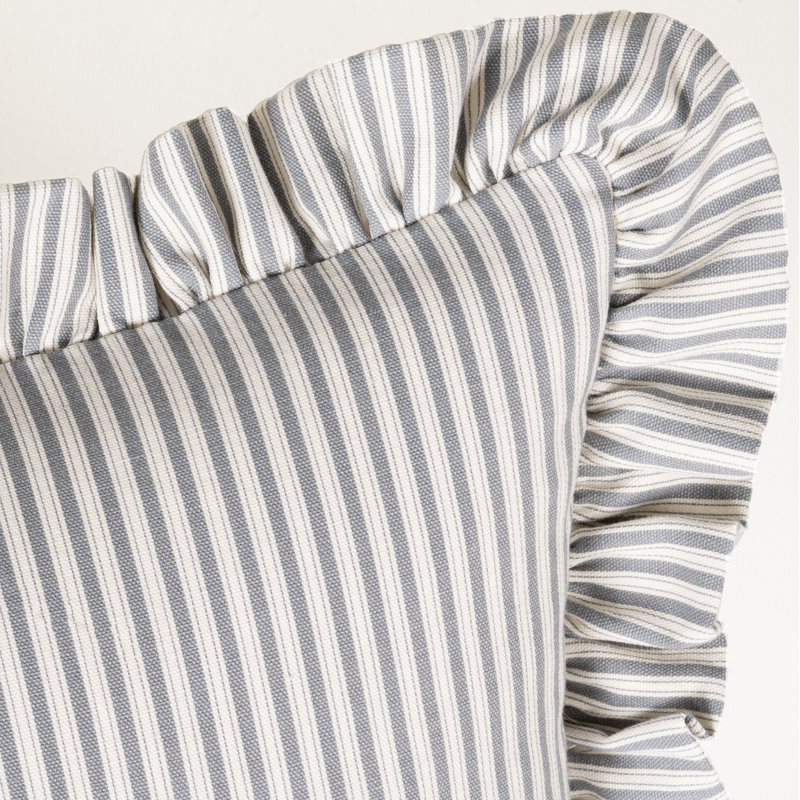 Birch Lane Polo Stripe Ruffled Accent Pillow, Polyester, Grey