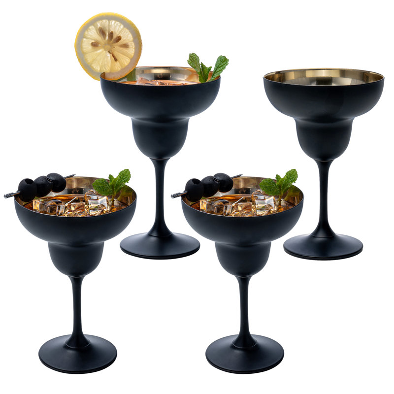 4 Piece 296ml Margarita Glass Set, Black