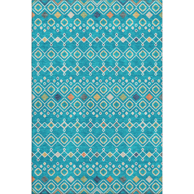 Premium Machine Washable Prisco Teal Rug