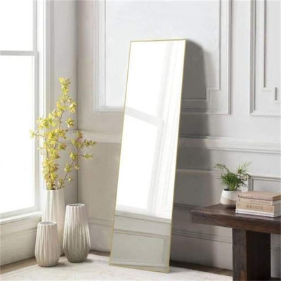 21''x64'' Rectangular Floor Standing Mirror With Stand – Aluminum Alloy Thin Frame, Wall Mountable, Hd Anti-explosion Glass, Bedroom/dressing Room Mirror