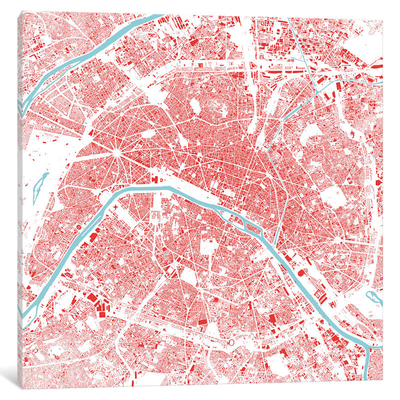 « paris », impression sur toile tendue encadrée de couleur rouge, H 18 po x l 18 po x P 1,5 po, Toile avec cadre noir