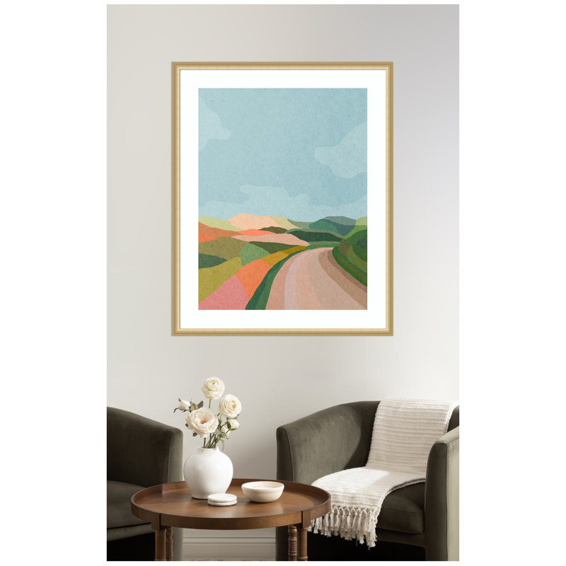 «Beautiful Landscape with Road» par juillet, reproduction d'art encadrée