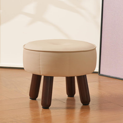 Foot Stool, Round Ottoman Footstool Under Desk Footrest Step Stool, Leather Foot Rest With Non-Skid Wooden Legs by George Oliver