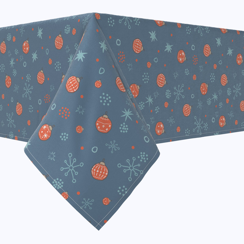 Emanee  Rectangular Tablecloth, 100% Cotton, Festive Ornaments & Snowflakes,  120" x 60" 