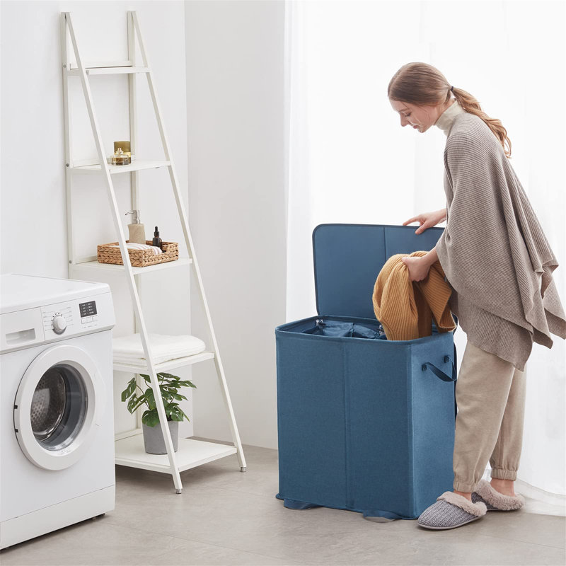 Laundry Hamper with Handles, Blue, 65cm H x 60cm W x 35cm D